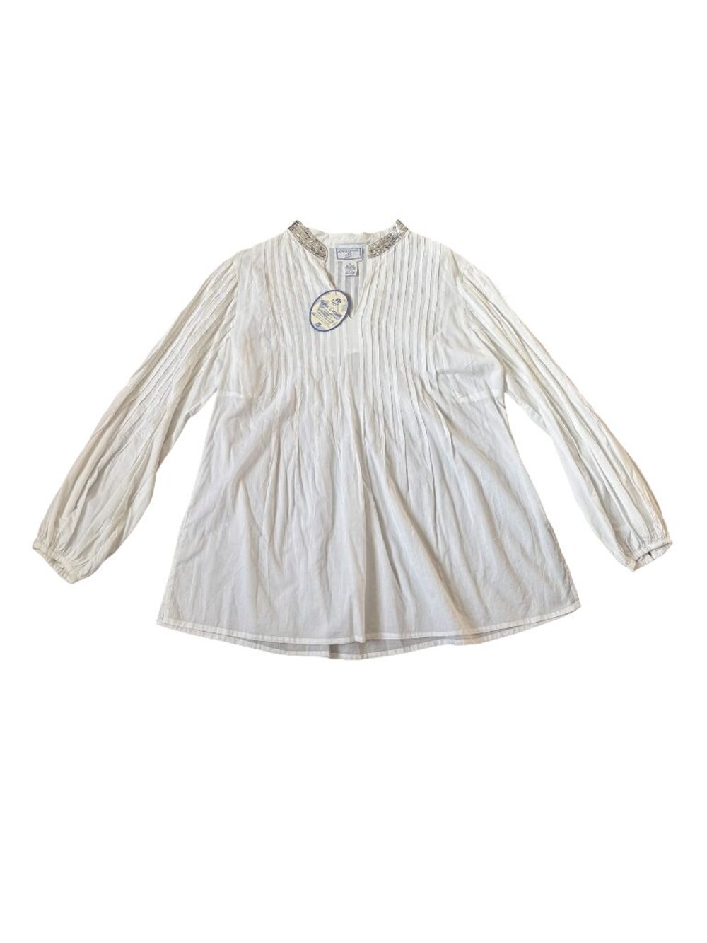 NWT April Cornell Dominique Blouse White Sequin Collar Y2K Boho Size M Cotton